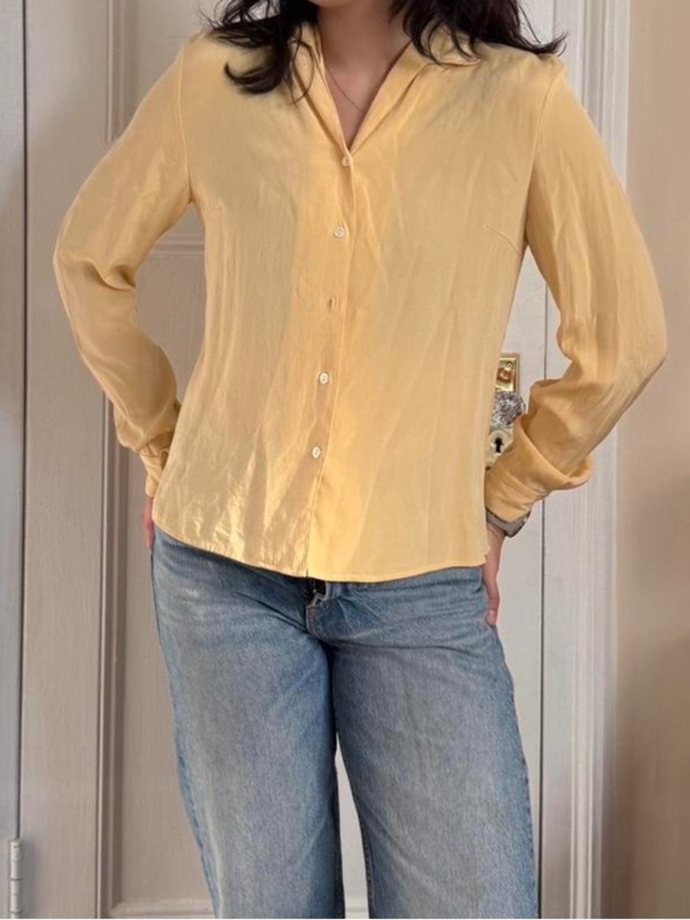 VTG 90’s Talbots SILK Pale Yellow button down Blouse sz 6